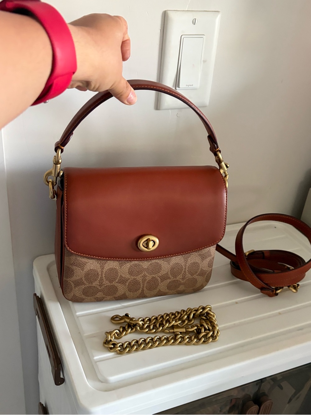 Coach Brown Leather & Signature Canvas Turnlock Satchel - Picture 2 of 8